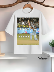 Yuvraj Singh Cricket White oversized graphic T-shirt