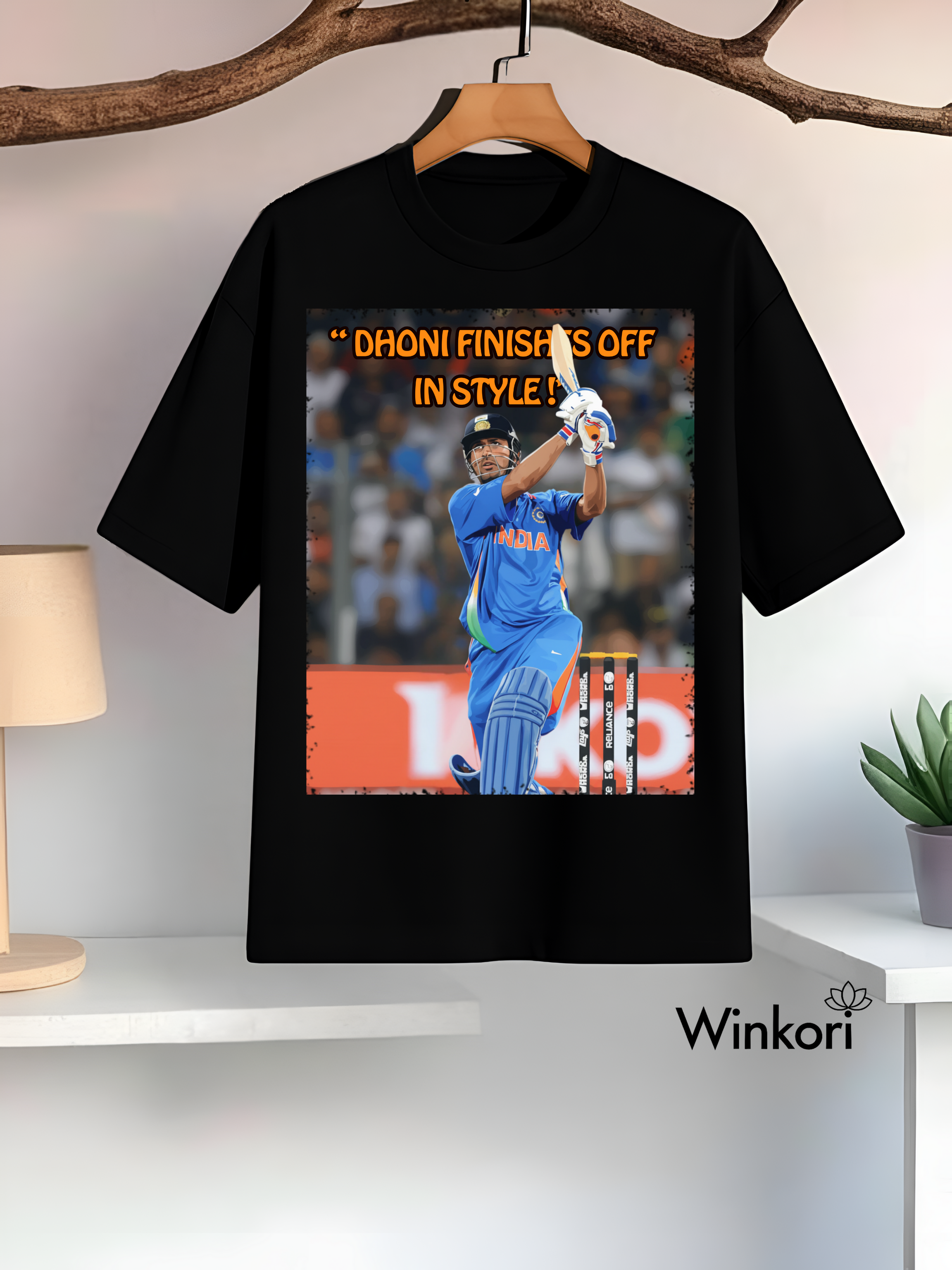 MS Dhoni Cricket Black oversized T-shirt
