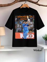 MS Dhoni Cricket Black oversized T-shirt