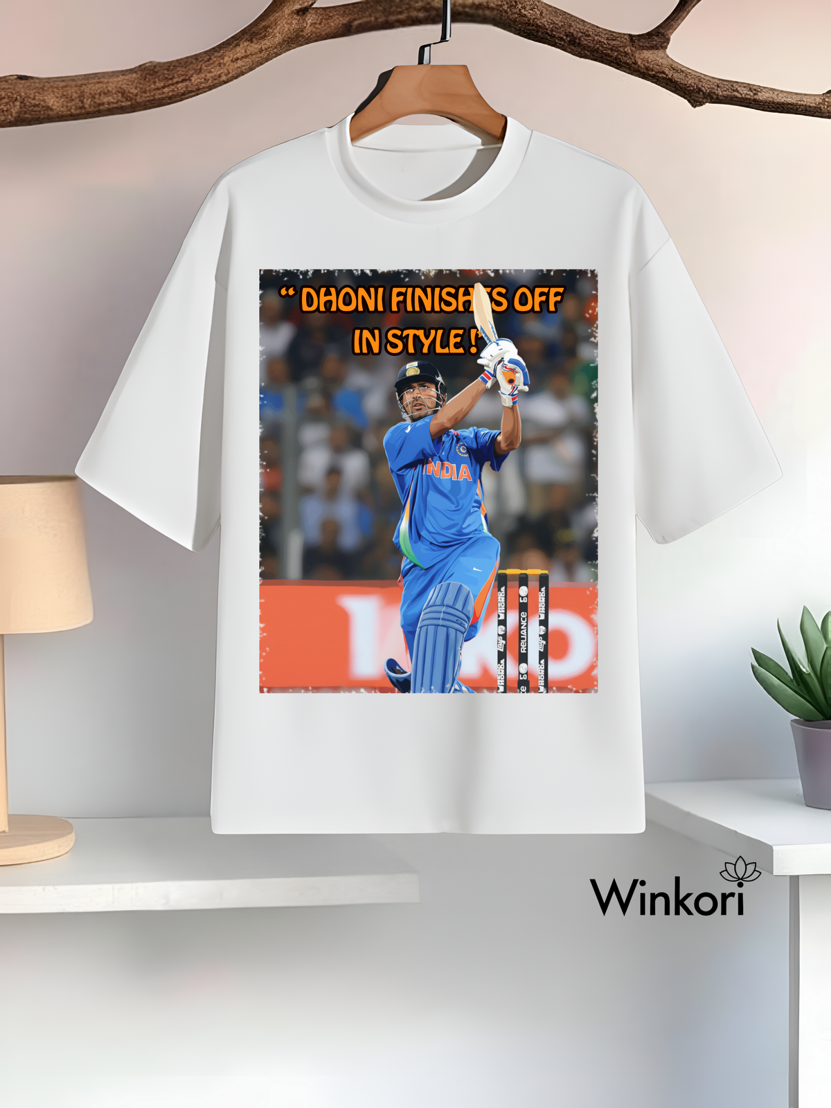 MS Dhoni Cricket White oversized T-shirt
