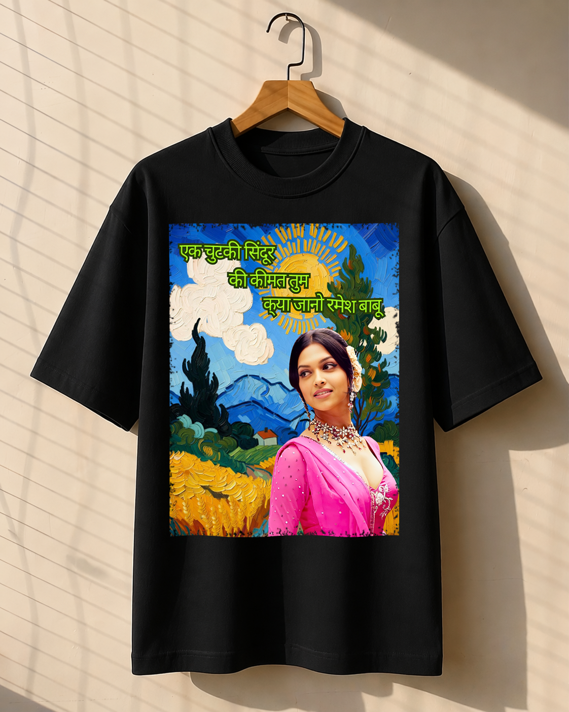 Black oversized Om Shanti Om Deepika Padukone graphic Bollywood T-shirt
