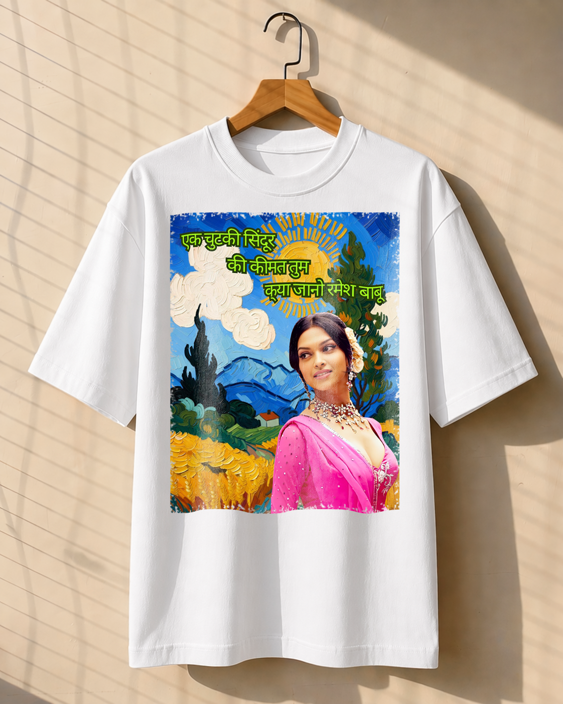 Deepika Padukone graphic Bollywood T-Shirt White oversized Om Shanti Om 