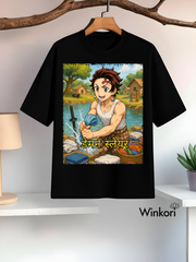 Tanjiro Demon Slayer Anime T-Shirt Black Oversized