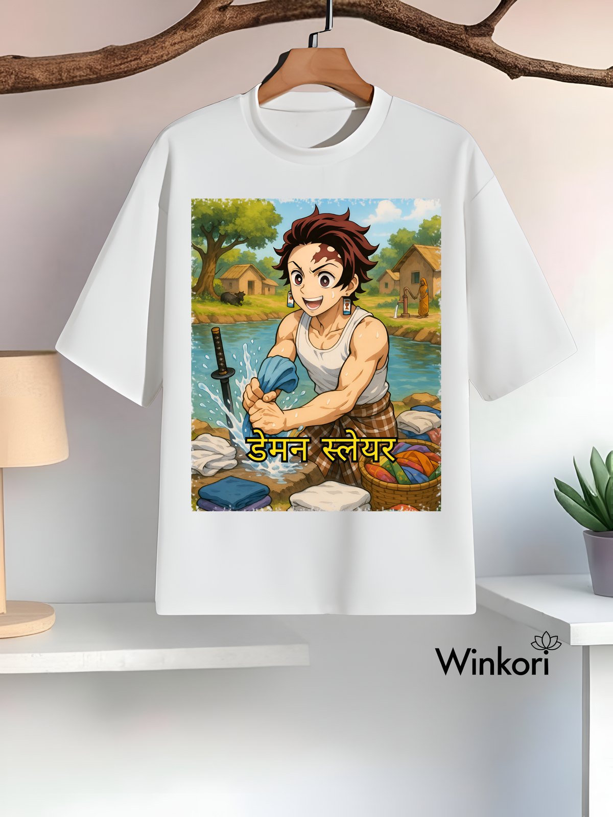 Tanjiro Demon Slayer Anime T-Shirt White Oversized